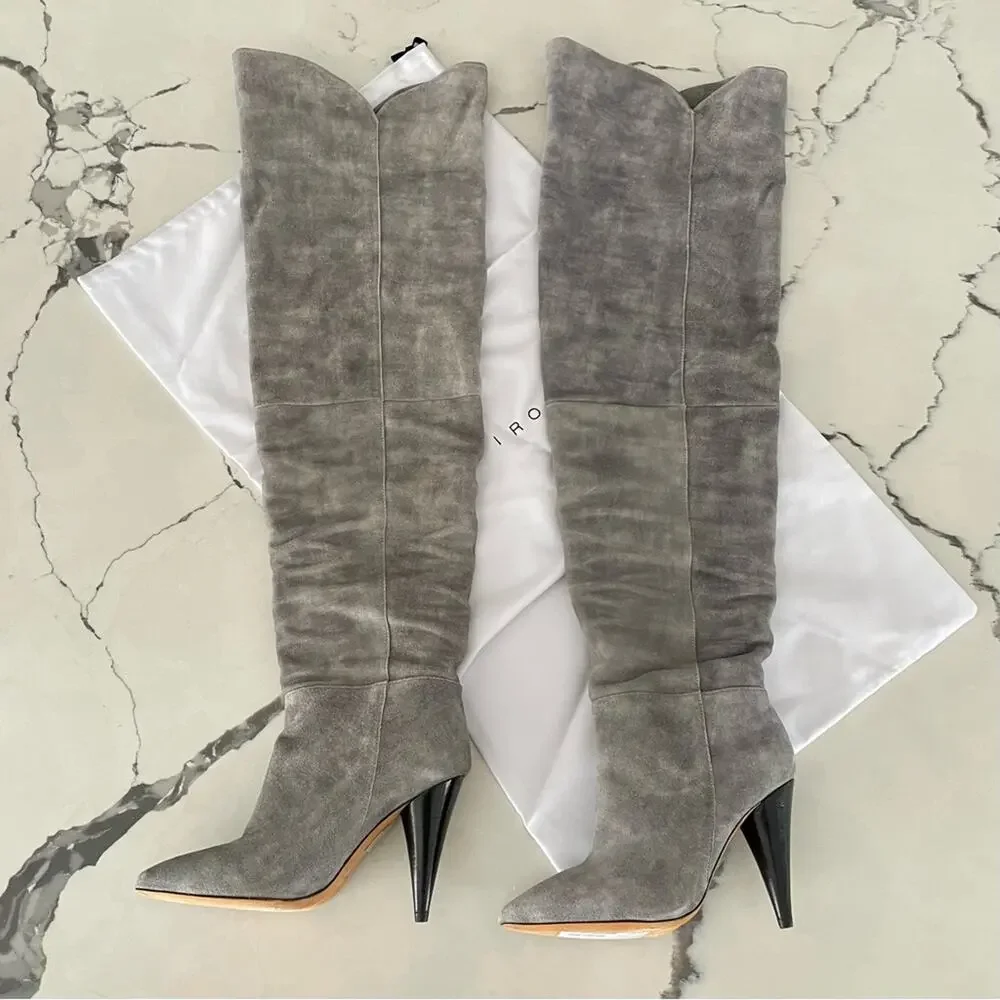 A620 • Groove Suede Funnel Heel Tall Boots